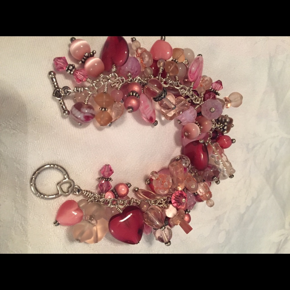 Pink Glass Bead & Silver Bracelet
